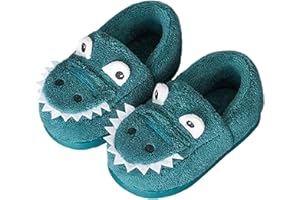 JACKSHIBO Girls Boys Home Slippers Warm Dinosaur House Slippers for Toddler Fur Lined Winter Indoor shoes