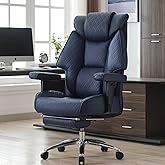 EXCEBET Big and Tall Office Chair with Footrest, PU Leather High Back Executive Office Chair 400lbs, Ergonomic Computer Chairs Lumbar Support for Heavy People (Blue)