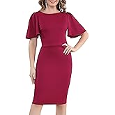 Aphratti Women's Short Sleeve Work Sheath Midi Dress Elegant Fitted Cocktail Party Church Funeral Outfit