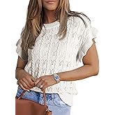 Dokotoo Womens Sweaters Spring Summer Short Sleeve Sweater Pullover Crochet Tops Business Casual Blouses