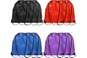 Svaldo Pack of 12 Black Purple Red Blue 4 Color Cinch Bags, 13x17 Inch Polyester Non-nylon Non-waterproof Sport Drawstring Bags, Bulk Gym Bags Storage Drawstring Backpack for Outdoor soccer baseball