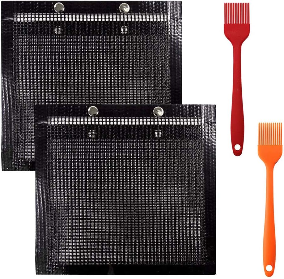 sorkwo BBQ Grill Mesh Bag, Non-Stick Baking Grilling Bag Heat-Resistant Reusable Easy to Clean Baked Grilling PTFE Bag for Outdoor Picnic Cooking Barbecue