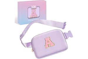 YQE Christmas Gift Stocking Stuffer Birthday Gifts for Girls, 4 5 6 7 8 9 10 11 12 13 14 Year Old Girl Gifts for Teens Daughter Sister Her, Cute Initial Fanny Pack Belt Bag Crossbody Bag (Purple, A)