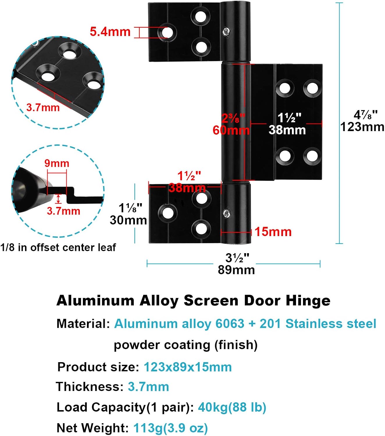 Black Swinging Screen Door Hinges Replacement Hardware Mute Surface