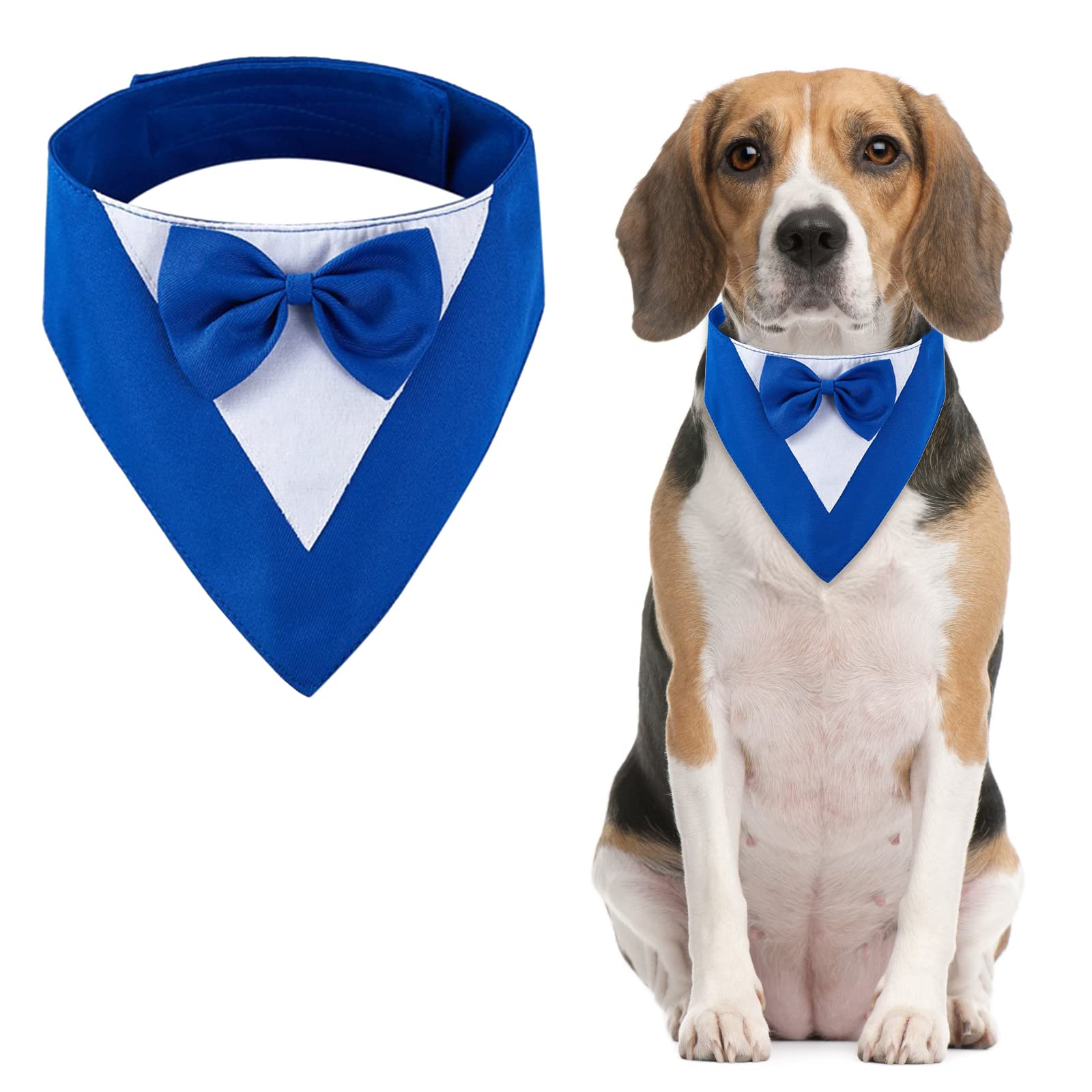 URROMA 1 PC Dog Tuxedo Collar, Formal Dog Bandana with Bowtie Collar Adjustable Pet Tuxedo Neckerchief for Wedding Party for Pets Dogs, Blue L
