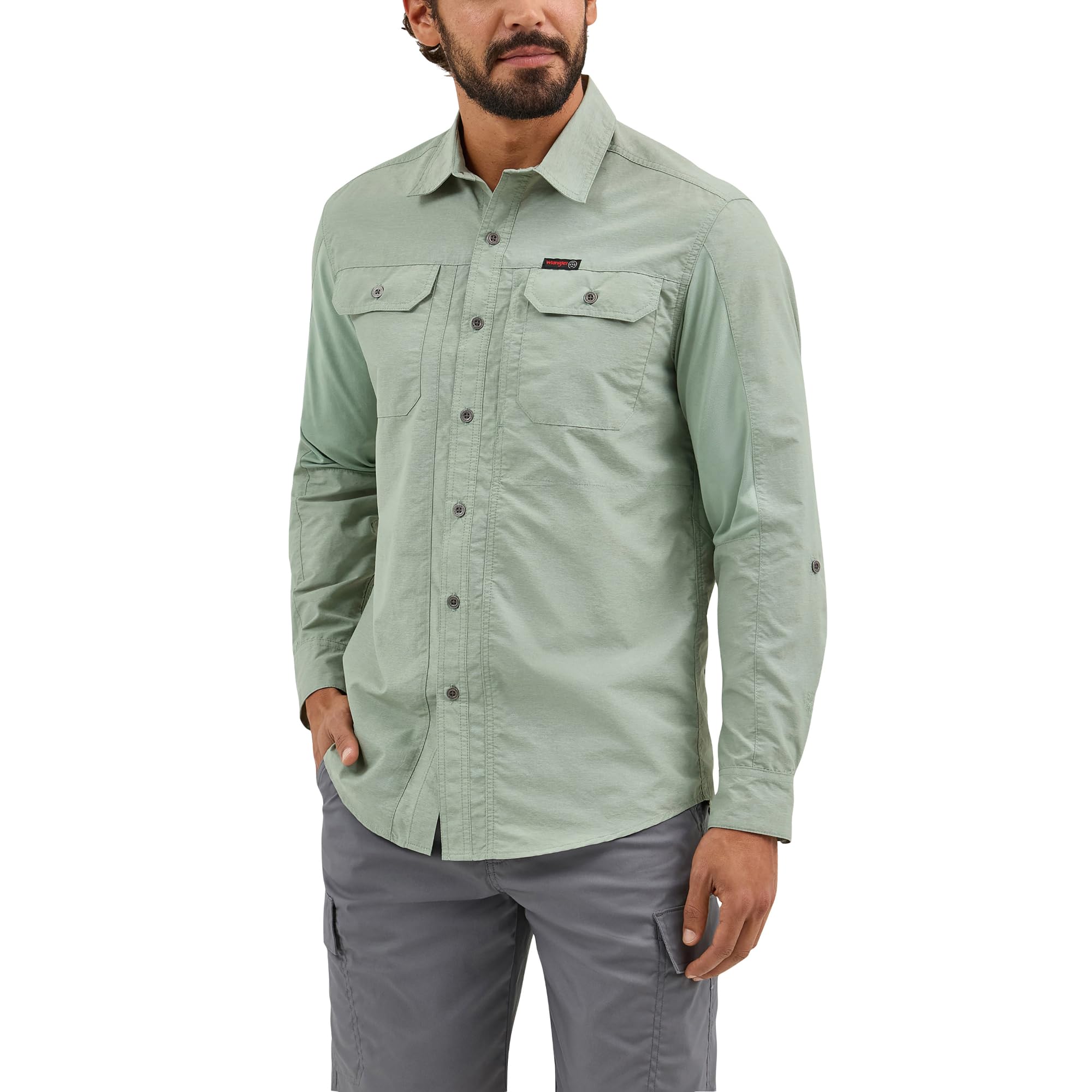 ATG by Wrangler Men's Long Sleeve Mixed Material Shirt, Iceberg Green, X-Large Image