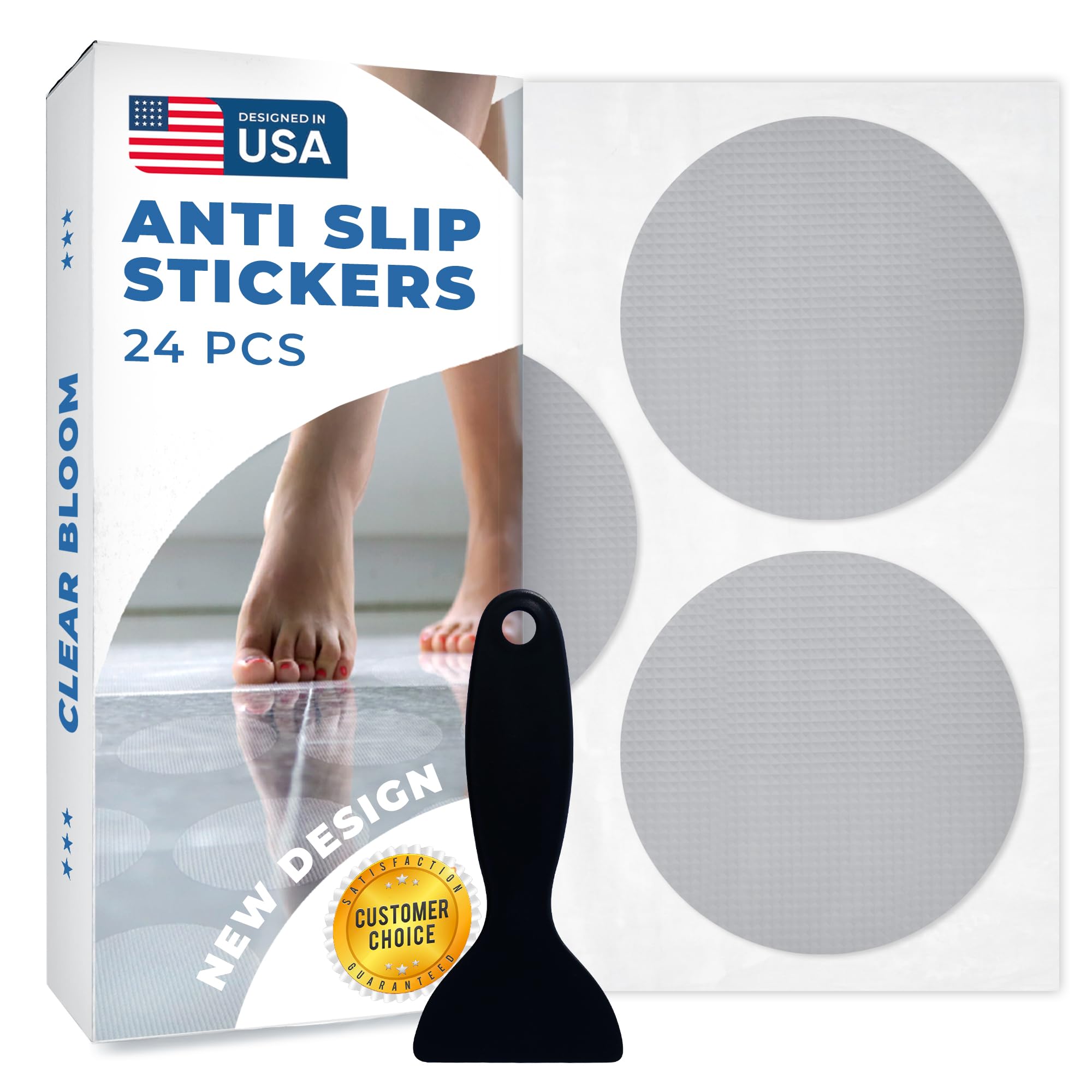 Clear Bloom Anti Slip Shower Stickers 24 PCS, Gray