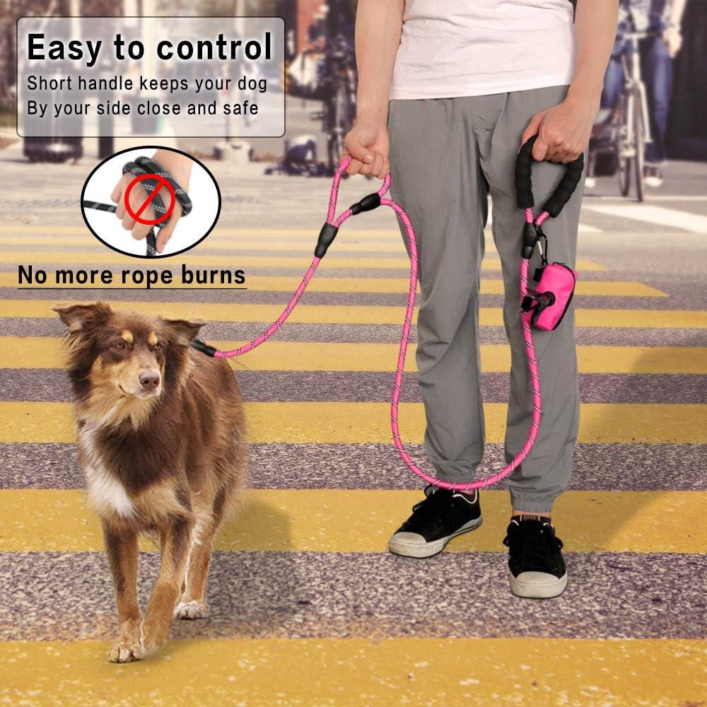 Strong Rope Dog lead 6ft Long with Two Padded Handles,Heavy Duty,Reflective Double Handle Training Dog Lead for Large Dogs or Medium Dogs,Dual Handles Leash(Pink) - Image 4