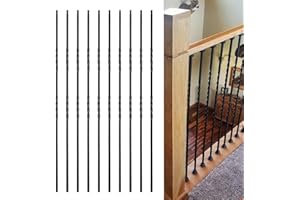 DEVALLEY Wrought Iron Balusters (Set of 10),Hollow Double-Spiral Twist Stair Spindles,Decorative Metal Balusters Spindles for Decks,1/2 inch Stair Railing,Satin Black Metal Railing - D05…