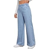 GORGLITTER Women's Wide Leg Jeans High Wasited Elastic Waist Baggy Denim Pants