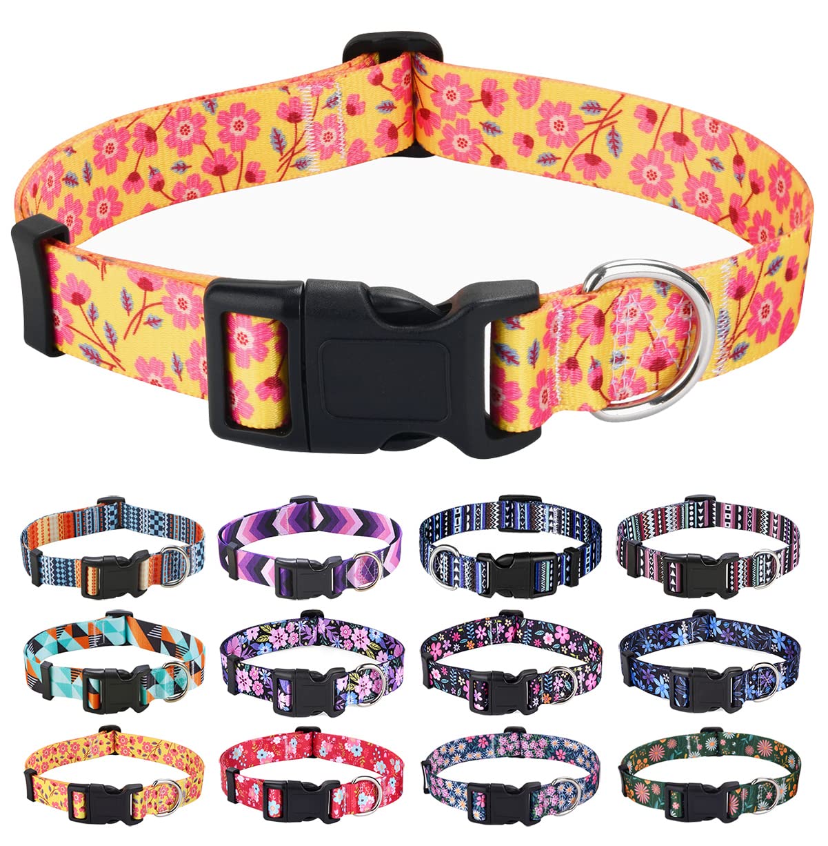 Mihqy Dog Collar for Largel Dogs, Cute Small Medium Large Dog Pet Collar, with Floral Patterns, Soft Adjustable for Boy Girl Female Male Puppy Dog Collar(Yellow Flower,L) — image 1