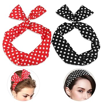 Pixnor 2pcs Haarband POLKA DOTS Rockabilly Draht biegbar Bunny Ohr binden Bow Stirnband Haarschmuck Geschenk Gift