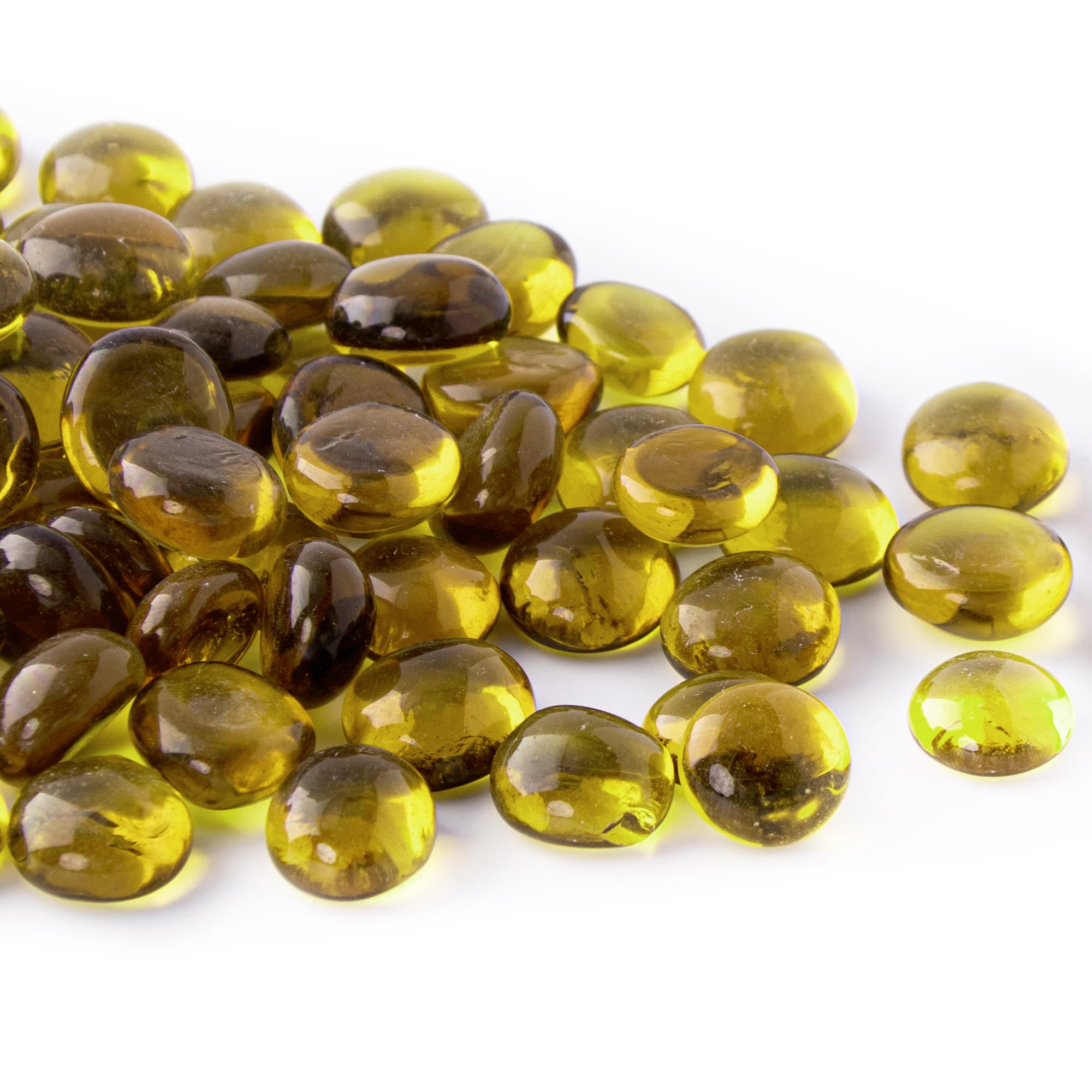 Meschett 50PCS Mini Glass Gems,Yellow Green Mancala Stones Flat Bottom Marble Beads for Home Decorative Art Craft Vase Filler(0.5"~0.7")