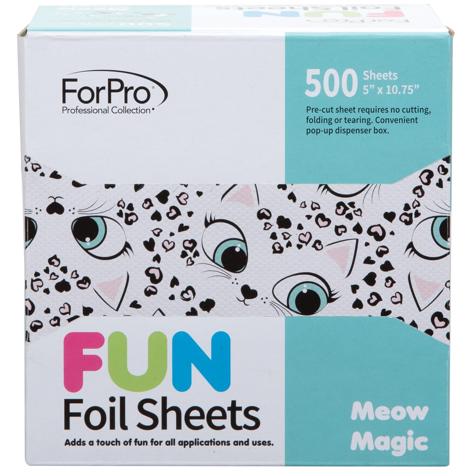 ForPro Professional Collection FUN Meow Magic 5Foil Sheets, Aluminum Foil, Pop-Up Foil Dispenser, Hair Foils for Color Application and Highlighting Services, Food Safe, 5