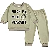 SunoZee Toddler Baby FETCH MY MILK, PEASANT Long Sleeve Sweatshirt Top Jogger Pants Set Cute Fall Winter Clothes Set