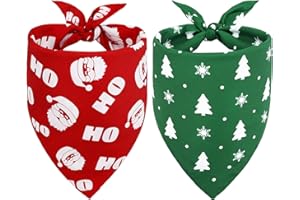 Vivifying Dog Christmas Bandana, 2 Pack Santa Claus and Christmas Tree Pet Scarves for Small Medium and Large Dogs, Holiday Costume for Photo Prop, and Party Decor (Large, Red&Green)