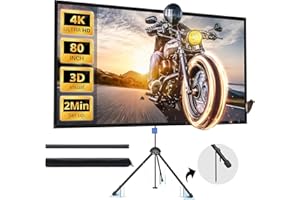 Projector Screen with Stand, Paris RHÔNE 80-inch Outdoor Indoor Projector Screen 16:9 4K HD PVC, 1.5 Gain Portable Wrinkle-Free Movie Screen for Home Backyard Theater with Carry Bag, Ground Nails
