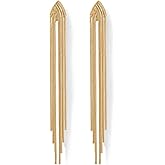 PAVOI 14K Gold Plated Long Tassel Dangle Earrings for Women - 925 Sterling Silver Posts Elegant Rhinestone Chain Chandelier Drop Earrings - Statement Jewelry