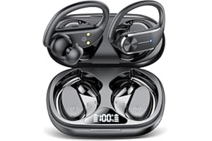 HADBLENG Ear buds Wireless Bluetooth Earbuds Sports 2024 NEW Earhooks Headphones Bluetooth 5.3 Earphones 58H Playtime IP8 Waterproof Powerful Bass over ear Headphones with LED Display Usb C for Gym/Running