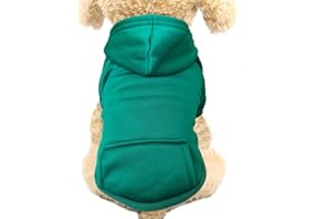 Jecikelon Winter Dog Hoodie Sweatshirts with Pockets Warm Dog Clothes for Small Dogs Chihuahua Coat Clothing Puppy Cat Custume (Green, Small)