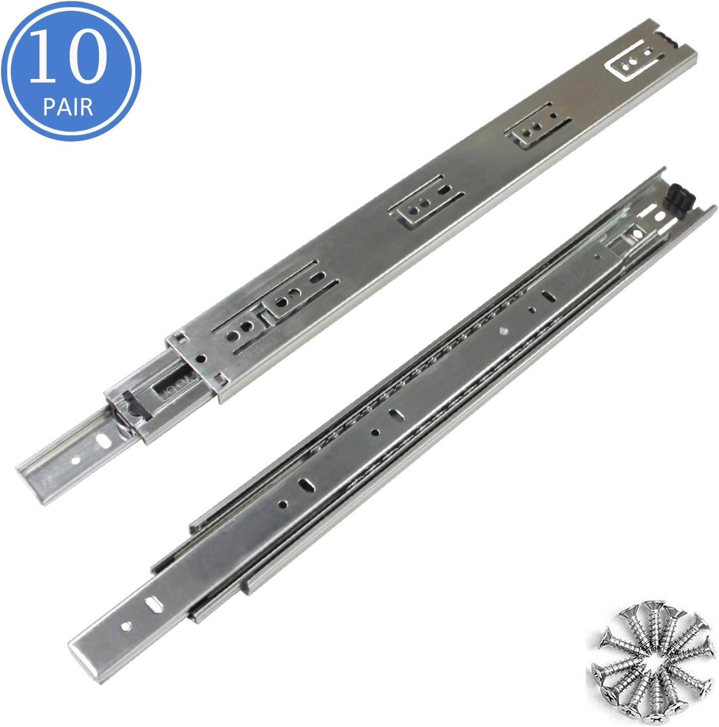 10 Pair 16 Inch Full Extension Ball Bearing Side Mount Drawer Slides 16-Inch 100Lb Load Rating (20 Pcs), 100 LB Capacticy Heavy Duty Drawer Rails