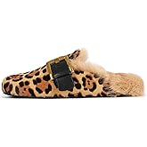 USRUNOE Real Fur Mules for Women Slip-on Fluffy Slippers with Soft Fur Lining, Comfortable Flat Mules for Fall Winter