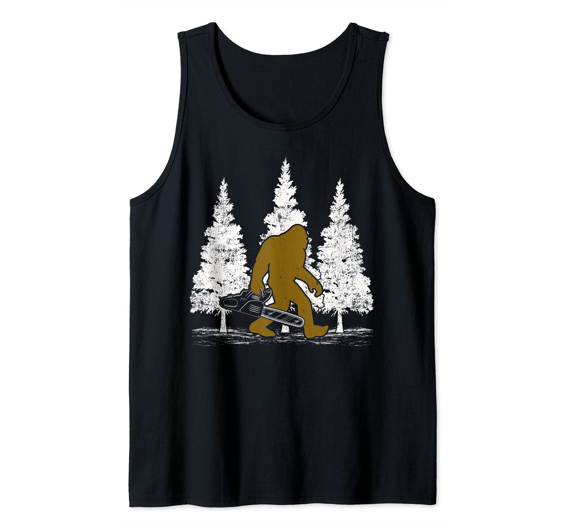 Bigfoot Carrying Chainsaw Lumberjack Sasquatch Tank Top