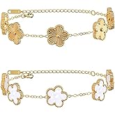 KINFERTE 18K Gold Plated Clover Bracelet Set Dupes Bracelet for Women Flower Lucky Clover Bracelets Trendy Jewelry Birthday Gifts for Women/MoM/Friends/Besties/Sister