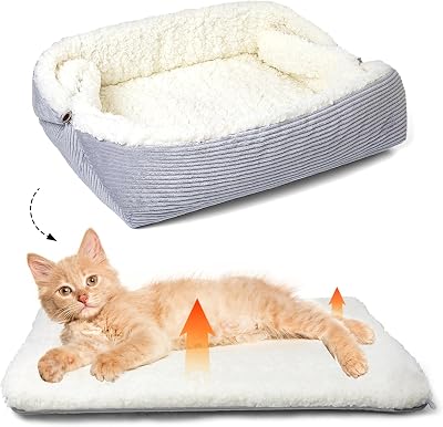 MAIYADUO Self Warming Cat Bed 42x38cm Reversible Plush Bed for Indoor Cats
