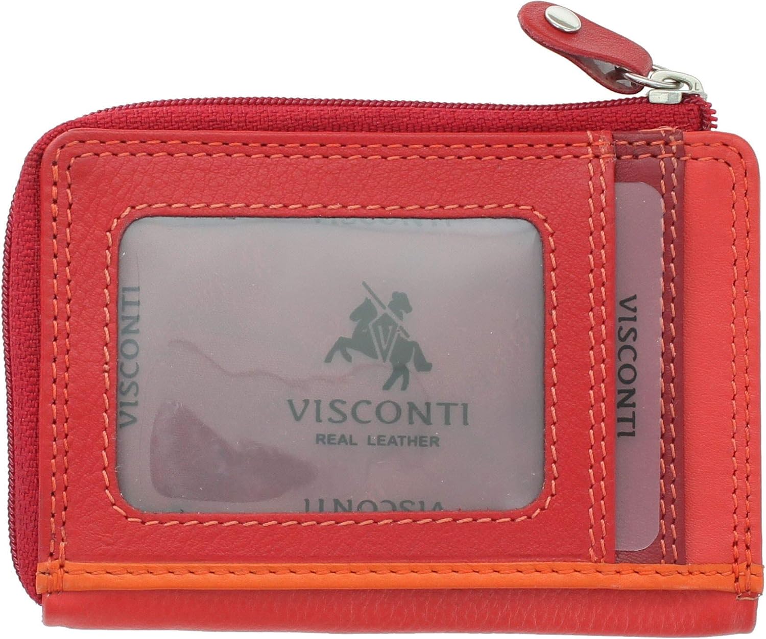 VISCONTI Leather Rainbow Collection PHI PHI Slimline Credit Card Purse RB110 Red Multi