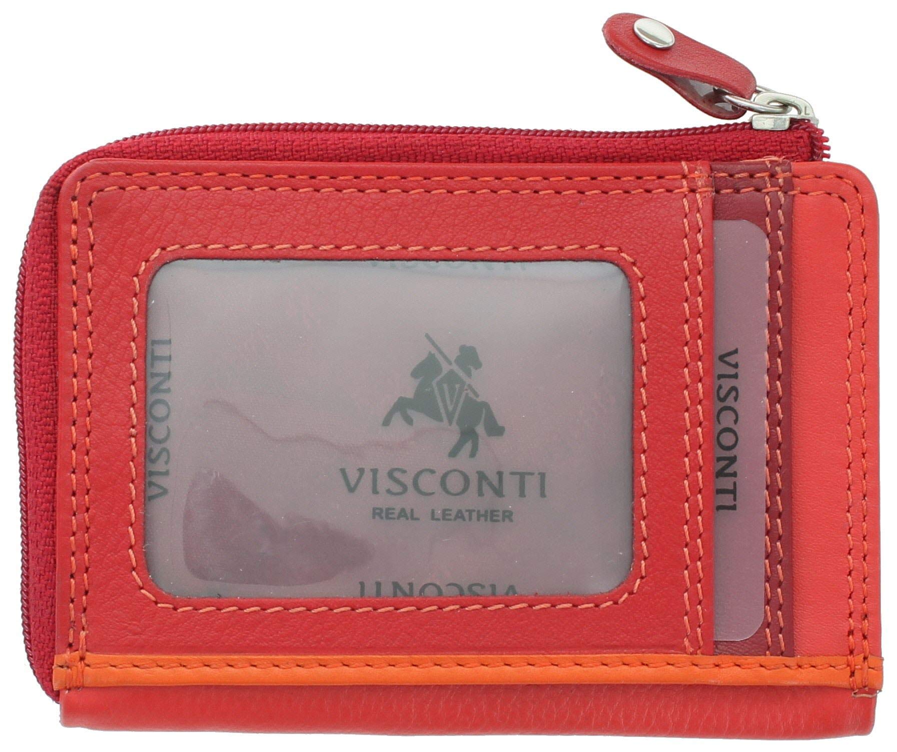 VISCONTI Leather Rainbow Collection PHI PHI Slimline Credit Card Purse RB110 Red Multi