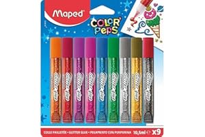 Maped Color'Peps Premium Glitter Glue, Assorted Colors, Pack of 9 (813010)