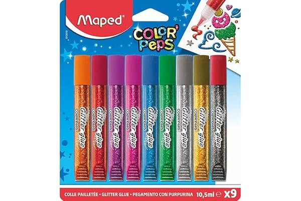 Maped Color'Peps Premium Glitter Glue, Assorted Colors, Pack of 9 (813010)