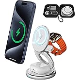 3 in 1 Charging Station for Apple Magsafe Travel Charger for Multiple Devices Aluminum Foldable Magnetic Wireless Charger with 360 Rotating for iPhone 17/16/15/14/13/12 Series,for iWatch,for Airpods