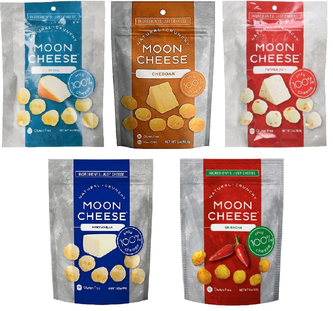 Moon Cheese 5 Flavors Assortment Pack - 1 each Cheddar, Gouda