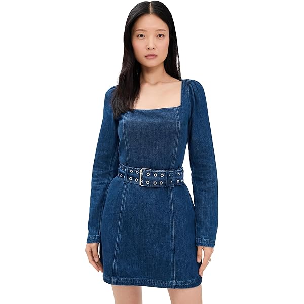white christmas dresses Indigo Denim Flared Mini Dress – self-portrait-US