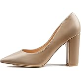JOY IN LOVE Chunky Heels for Women High Block Heel Pointy Toe Dress Work Pumps