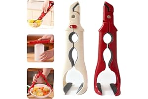 GENERIC 2 Pcs 3-in-1 Anti-Scald Hot Plate Gripper & Bottle Opener with Lock, Multi-Angle Hot Bowl & Plate Holder Clips, Non-Slip Heat-Resistant Silicone Dish Clamp for Steamer, Oven, Microwave, Red and White