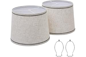 LUVKCZC Drum Lampshades Set of 2, Fabric Lampshades for Table & Floor Lamps, Medium Size 13" Top x 11" Bottom x 10" High, Natural Linen Hand Crafted, Lamp Shade Harp Holder Included
