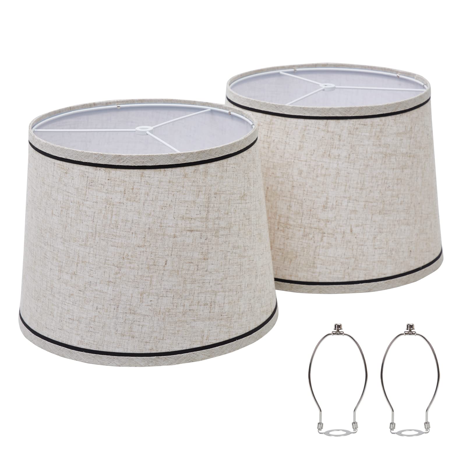 Photo 1 of Drum Lampshades Set of 2, Fabric Lampshades for Table & Floor Lamps, Medium Size 13" Top x 11" Bottom x 10" High, Natural Linen Hand Crafted, Lamp Shade Harp Holder Included