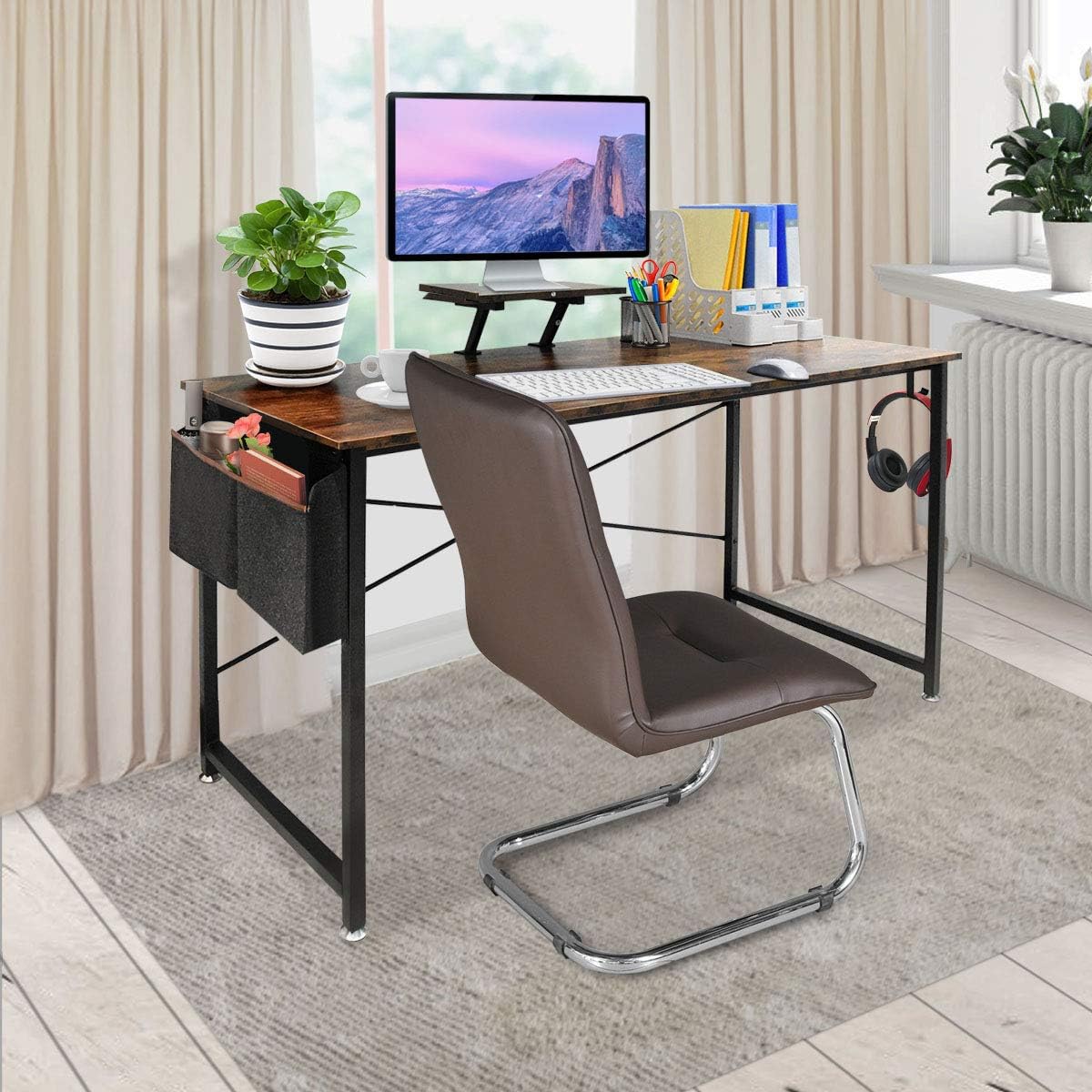Seeutek Study Computer Desk Modern Writing Table 55 Inch Simple Style Laptop Desk with Storage Bag and Hooks for Home and Office: Kitchen & Dining