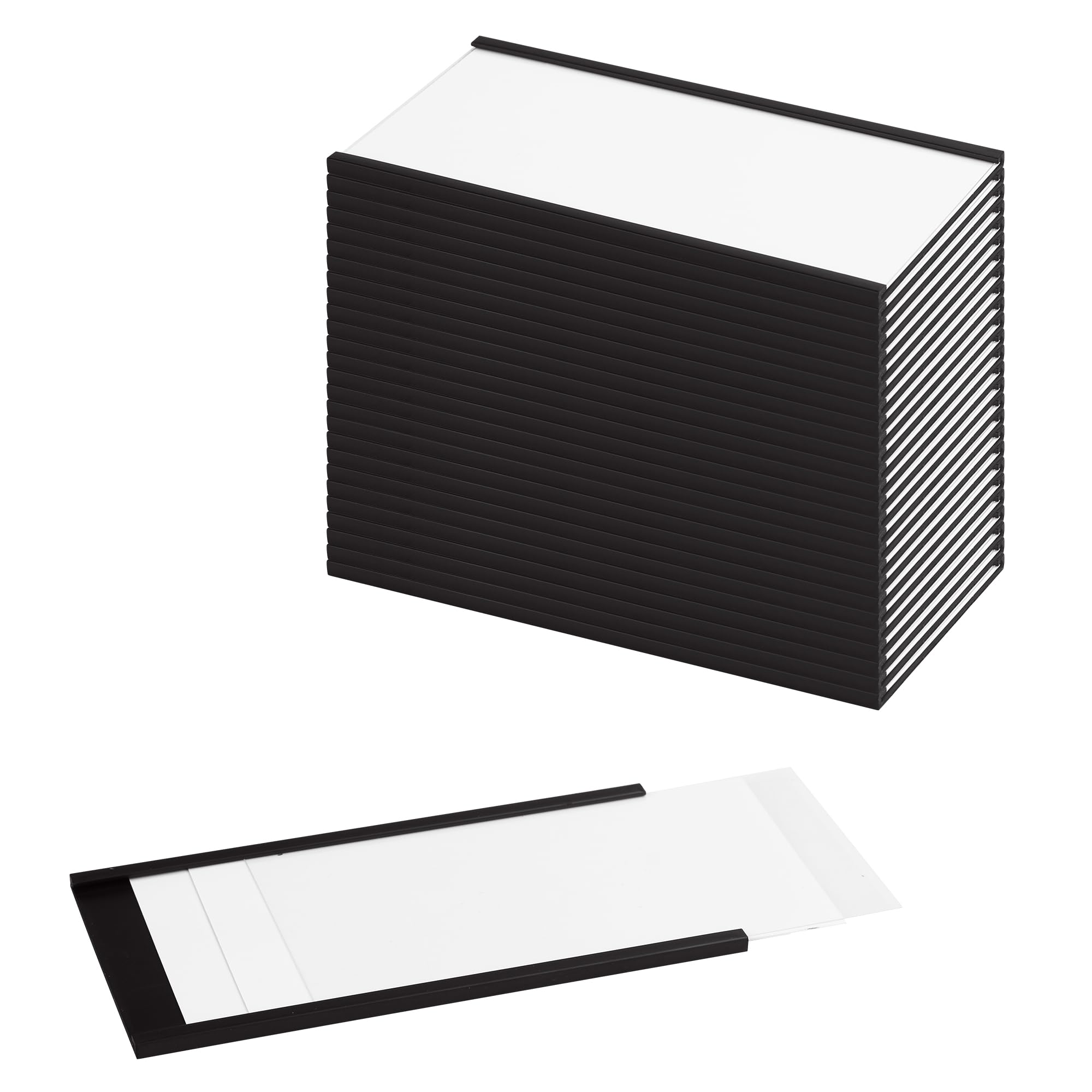 LLPT Magnetic Label Holder | 75MM x 127MM | Pack of 26 with Paper Inserts and Plastic Protectors | Mess Free Reusable for Shelf White Board Toolbox Metal Wall Cabinet Drawer (MH53026)