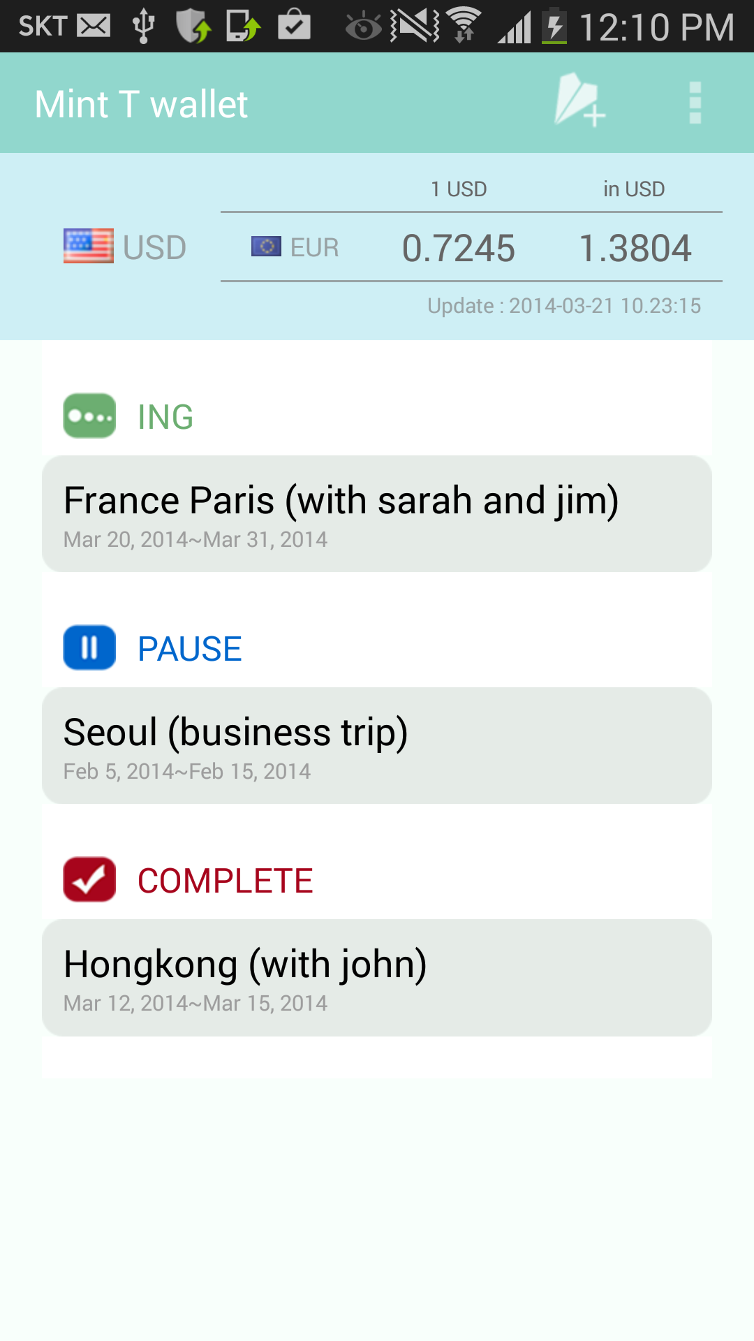 Travel expense, Personal ledger for travels, personal budget book, personal ledger with automatic exchange-rate conversion (Mint T Wallet)