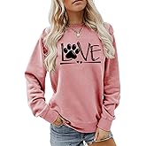 GUBUAAI Womens Dog Mom Crewneck Sweatshirts Love Paw Print Graphic Casual Pullover Tops Dog Lover Long Sleeve Shirt