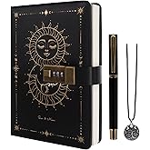 TIEFOSSI Diary with Lock, Sun & Moon Journal with Lock for Women Men, A5 Refillable Notebook for Writing, 224 Numbered Pages