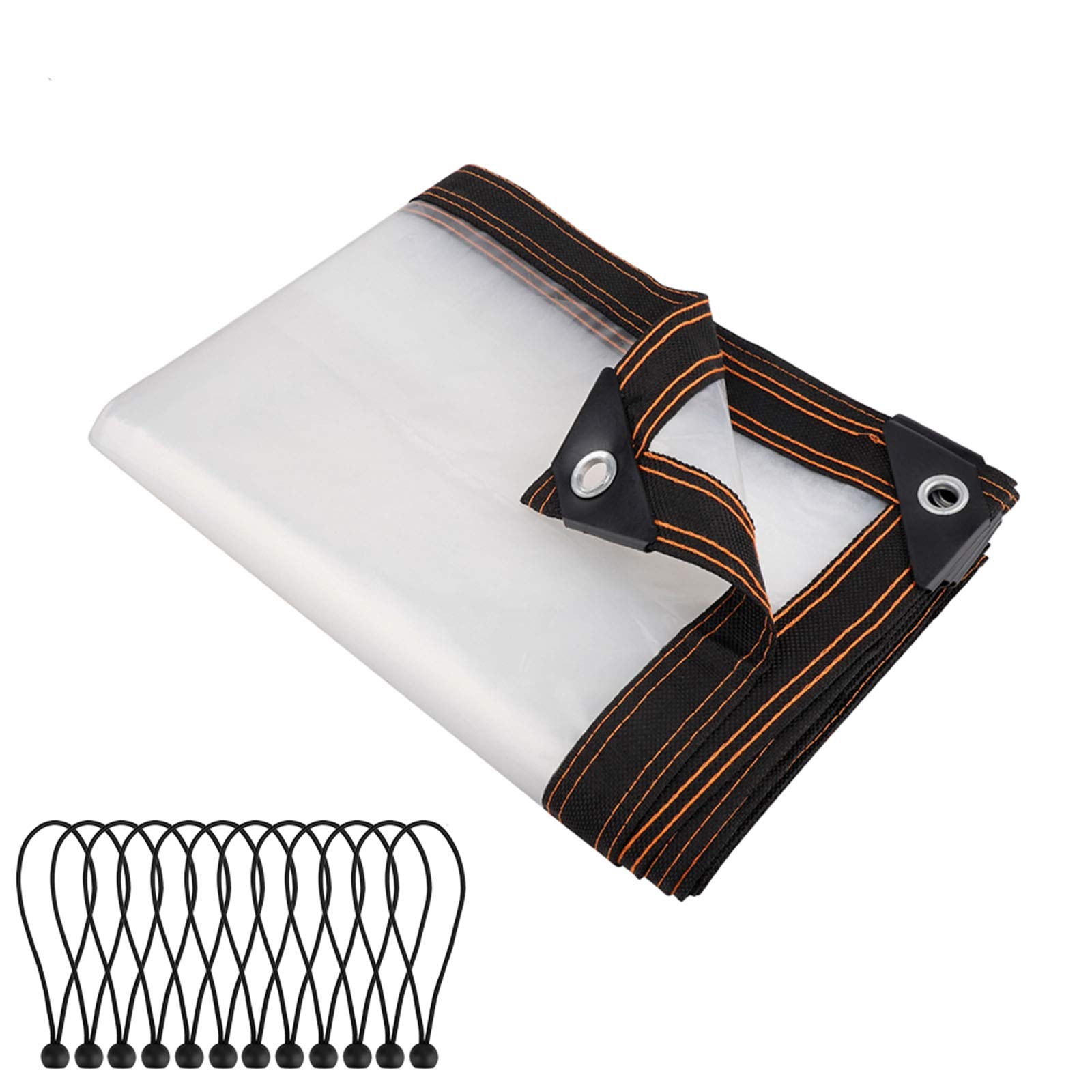 SUREH 3m x 3m Clear Tarps Heavy Duty Waterproof Plastic Poly Thicken Tarpaulin with Metal Grommets Transprent Camping Ground Plant Tarp Cover Canopy Rainproof Cover with Bungee Balls