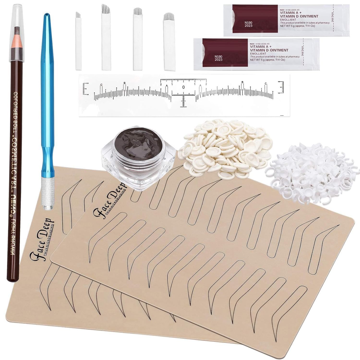 Eyebrow Microblading Kit, Fenshine Permanent Microblading Tattoo Practice Kit Microblading Needling Pen Set with Blades Pigment Practice Skin Eyebrow Ruler Repair Gel Ring Cup Finger Gloves Pencil