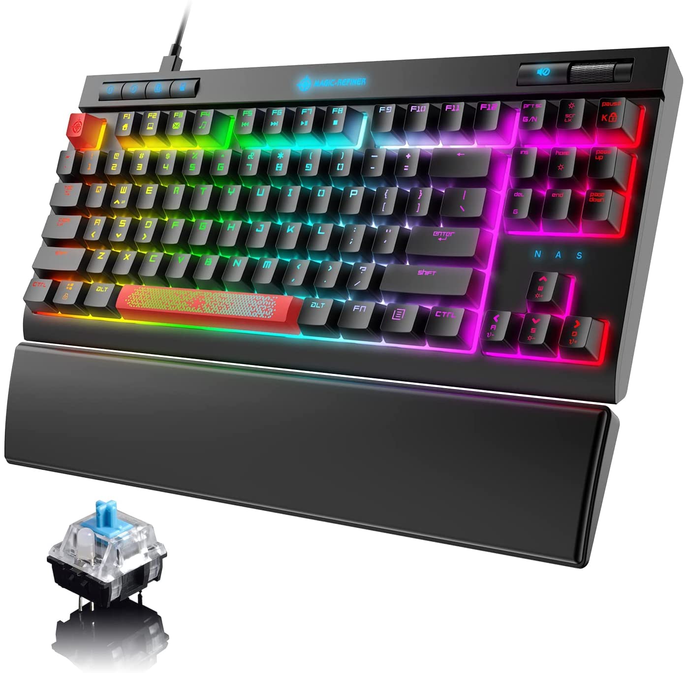 ZIYOU LANG Mechanical Gaming Keyboard,87 Keys Chroma RGB LED Backlit,Black Computer Keyboard,PU Wrist Rest,Multimedia Keys,Anti-ghosting Keys,Waterproof Light Up USB Wired Keyboard for PC Mac Xbox
