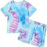 DISAUR Girls Summer Clothes 2 Piece Tie Dye Clothes for Girls T-Shirt and Shorts Set with Side Pockets 4-10 Years