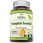 Herbal Secrets Pumpkin Seed Oil 1000 Mg Supplement | 180 Softgels | Non-GMO | Gluten Free | Made in USA
